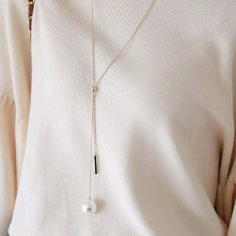 Pearl & Bar Pendant Chain Necklace